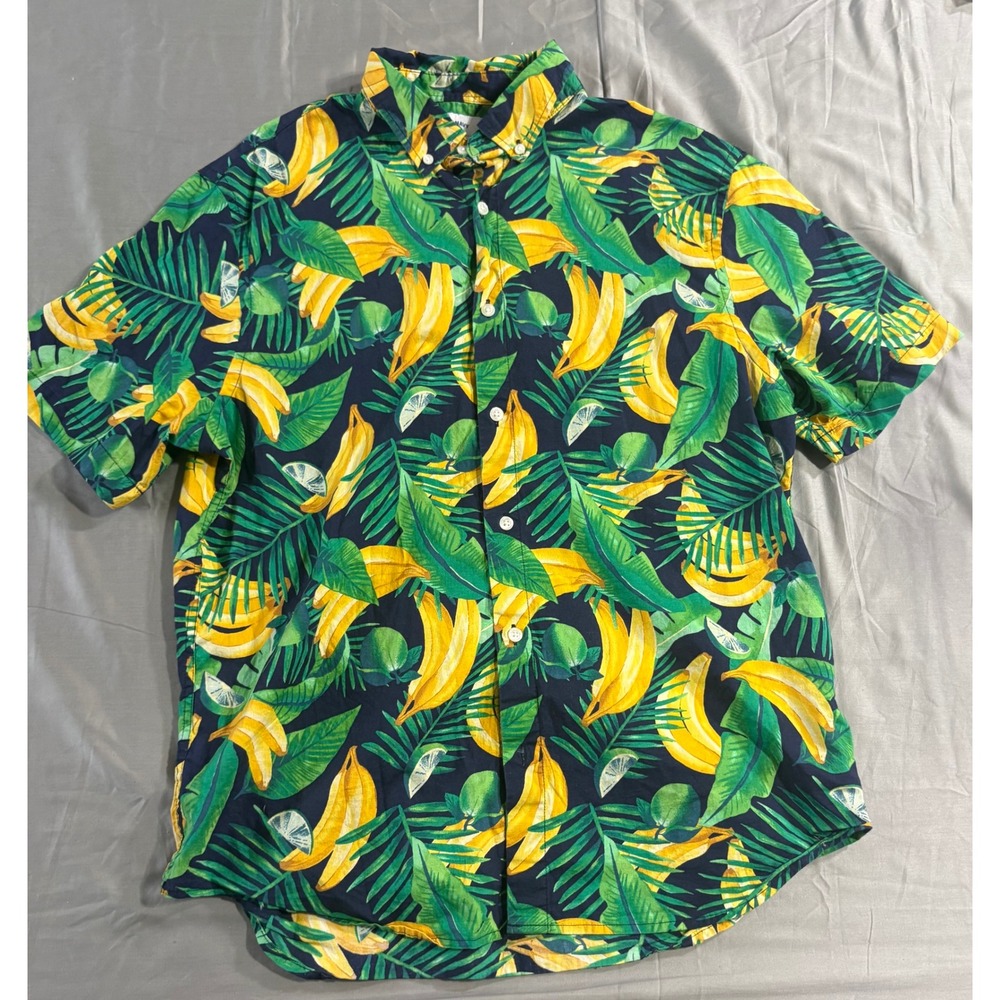 Old Navy Mens Slim Fit Built-In Flex Banana Tropical Palm Print Shirt Large L